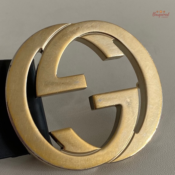 Authentic Gucci Black Calfskin Leather Gold Interlocking G Buckle Belt 90/36 - Picture 13 of 15